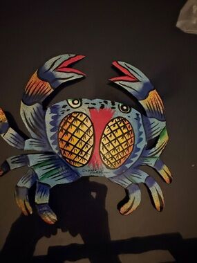 Hand-Painted Blue Tropical Crab Wall Accent